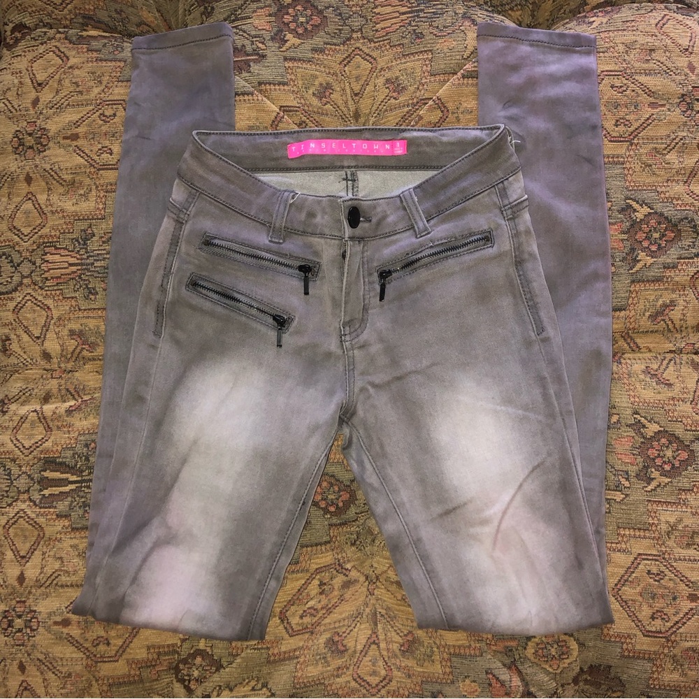 Tinseltown Size 1 Gray Skinny Jeans Jeggings Moto Zip
